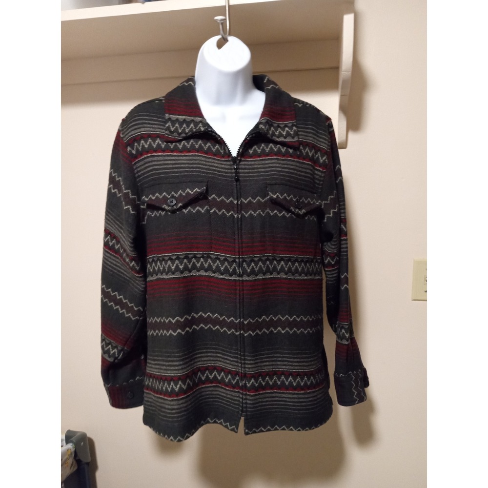 WOOLRICH Womens Full Zip‎ Jacket Geometric Stripe Wool Blend Size Medium